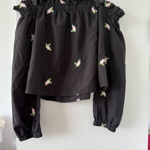 Floral Off-Shoulder Black Blouse